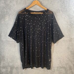 Whimsigoth Mesh Star Print T-Shirt Womens XXL Sheer Oversized Celestial Y2k Goth